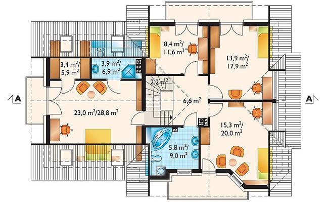 Rzut poddasza POW. 108,9 m²