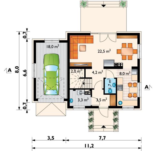 Rzut parteru POW. 63,2 m²