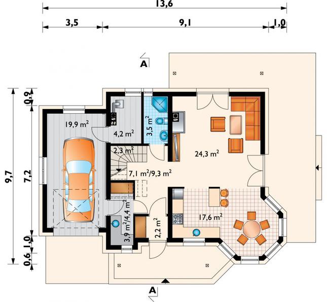 Rzut parteru POW. 87,7 m²