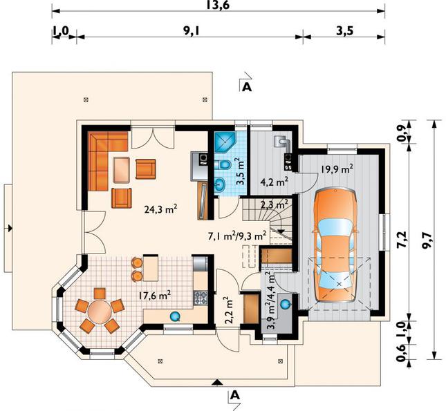Rzut parteru lustro POW. 87,7 m²