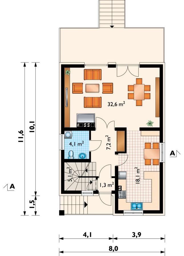 Rzut parteru POW. 68,4 m²