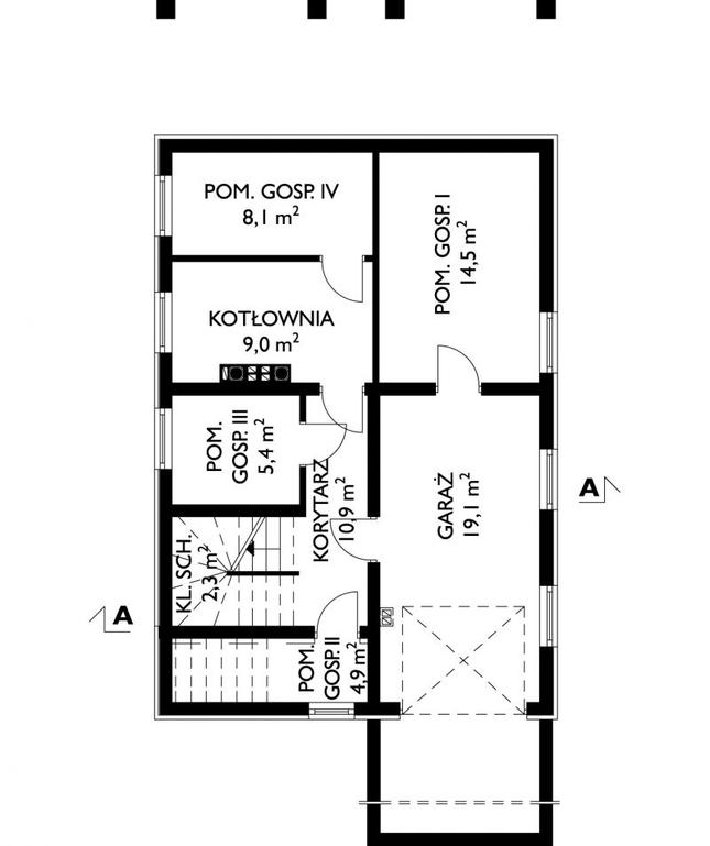 Rzut piwnicy POW. 74,2 m²