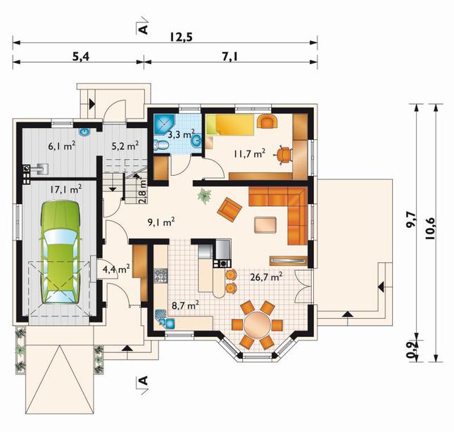 Rzut parteru POW. 95,1 m²