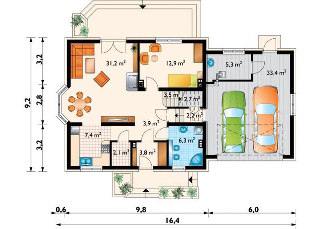 Rzut parteru POW. 114,7 m²