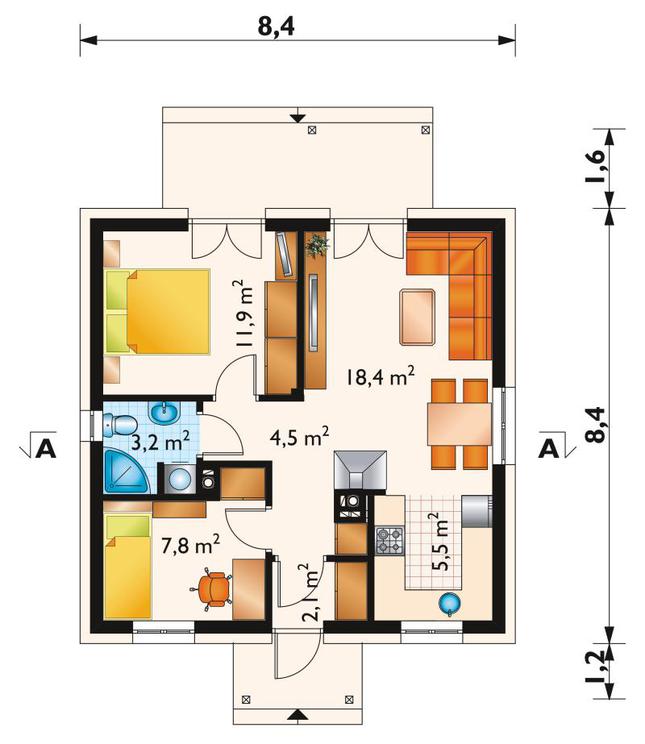 Rzut parteru lustro POW. 53,4 m²