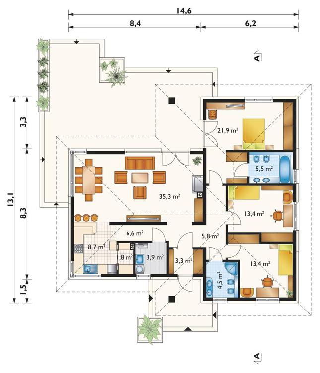 Rzut parteru POW. 124,1 m²