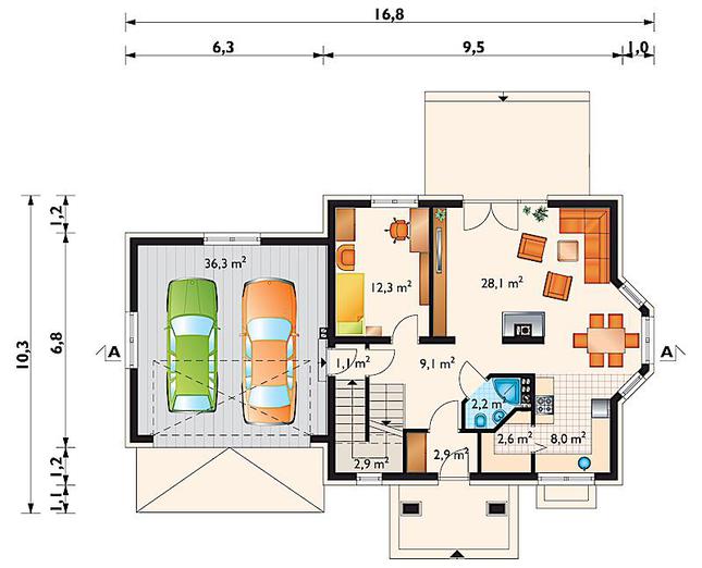 Rzut parteru POW. 105,4 m²
