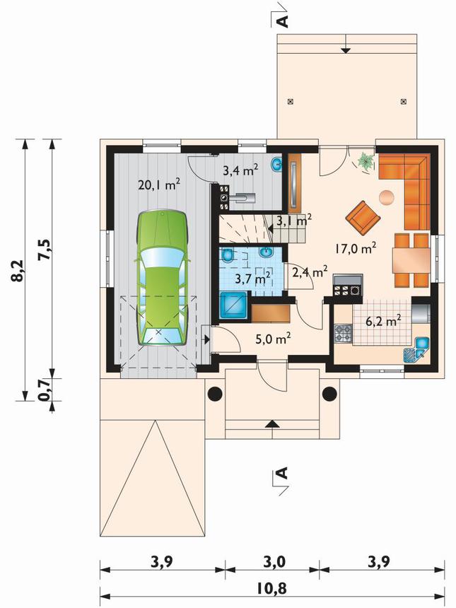 Rzut parteru POW. 61,3 m²