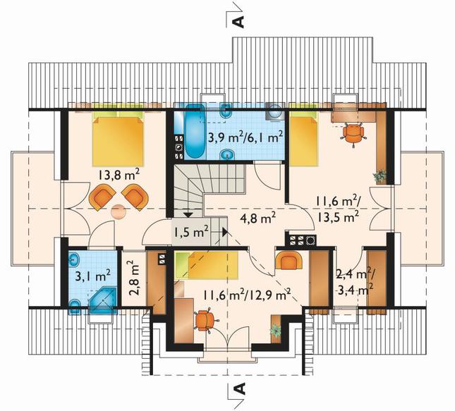 Rzut poddasza POW. 61,9 m²