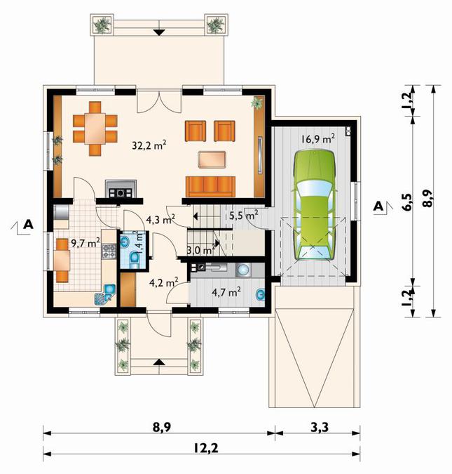 Rzut parteru POW. 81,9 m²