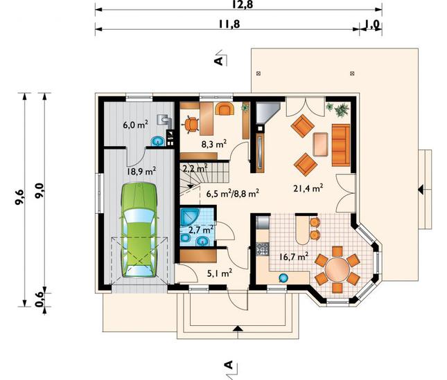 Rzut parteru POW. 90,1 m²