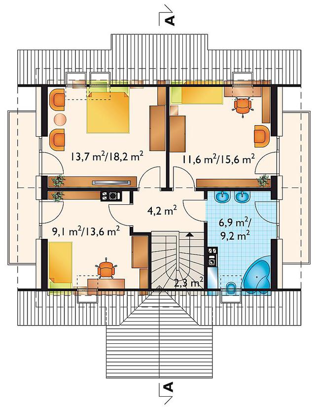 Rzut poddasza POW. 63,1 m²