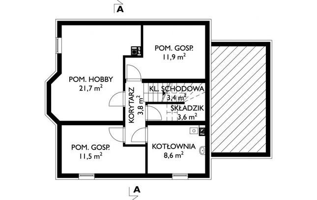 Rzut piwnicy POW. 64,5 m²