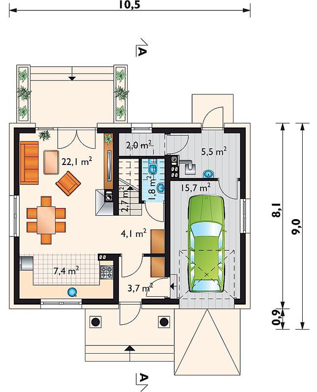 Rzut parteru lustro POW. 65,0 m²