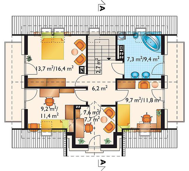 Rzut poddasza lustro POW. 65,6 m²