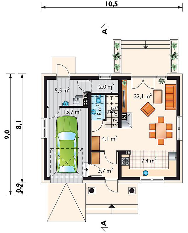 Rzut parteru POW. 65,0 m²