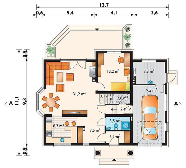 Rzut parteru POW. 102,3 m²