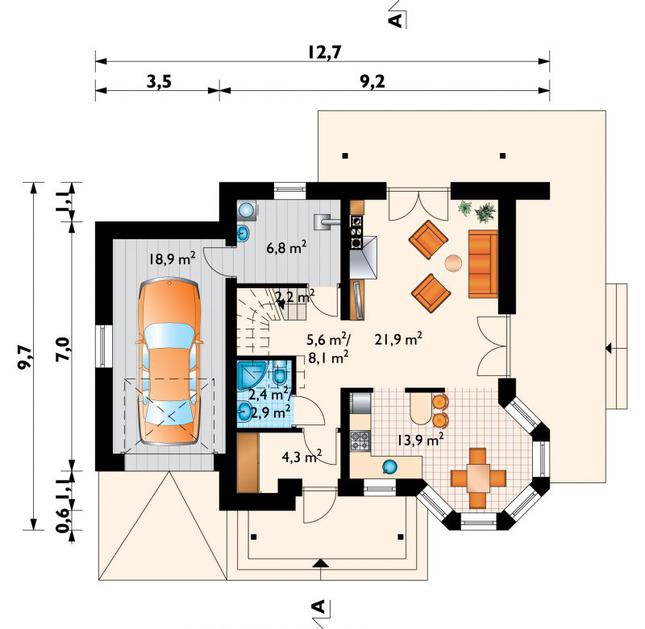 Rzut parteru POW. 79,0 m²
