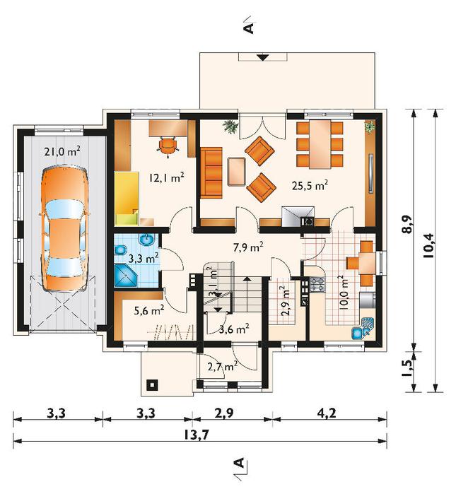 Rzut parteru lustro POW. 97,8 m²