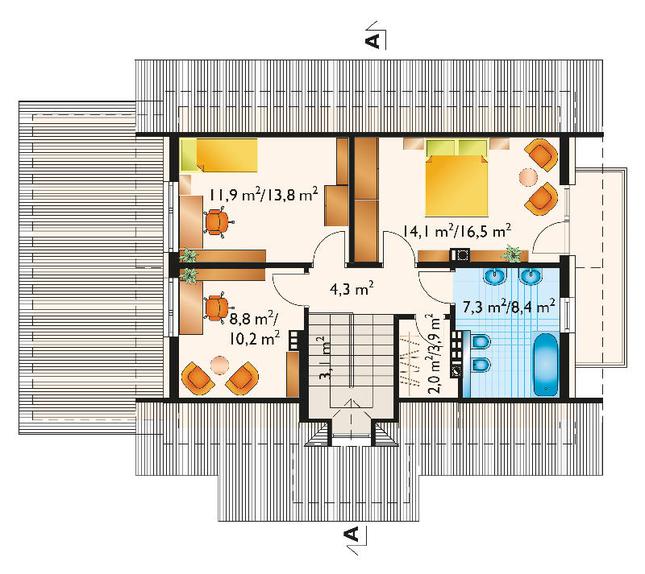 Rzut poddasza lustro POW. 59,6 m²
