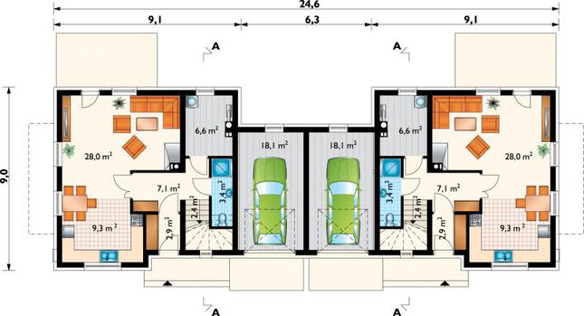 Rzut parteru POW. 77,8 m²