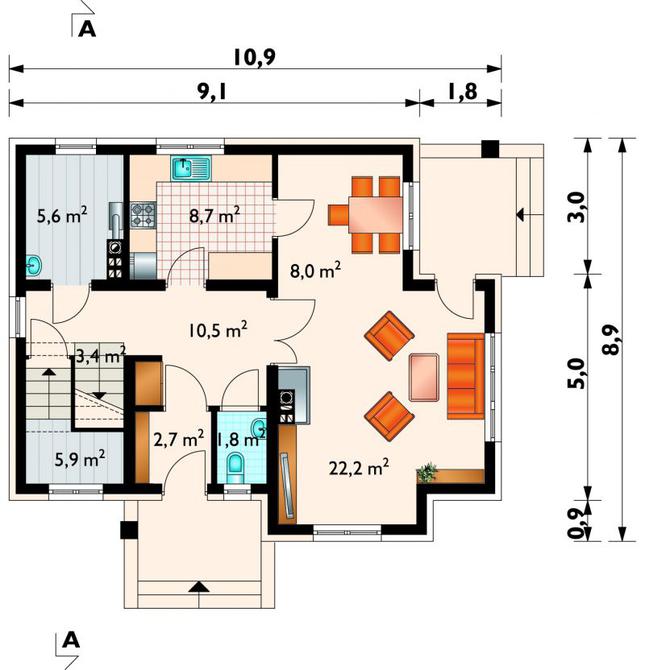 Rzut parteru POW. 68,5 m²