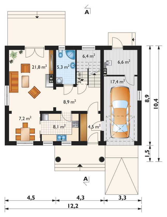 Rzut parteru POW. 89,6 m²
