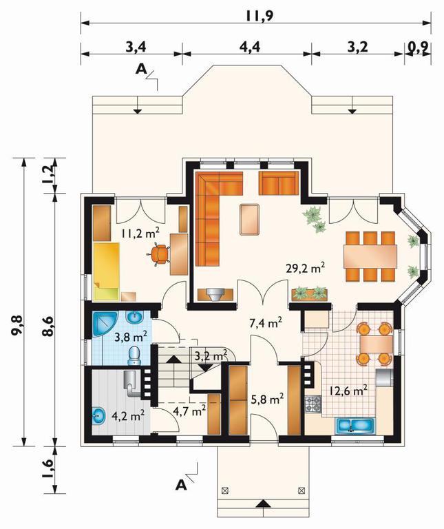 Rzut parteru POW. 82,1 m²