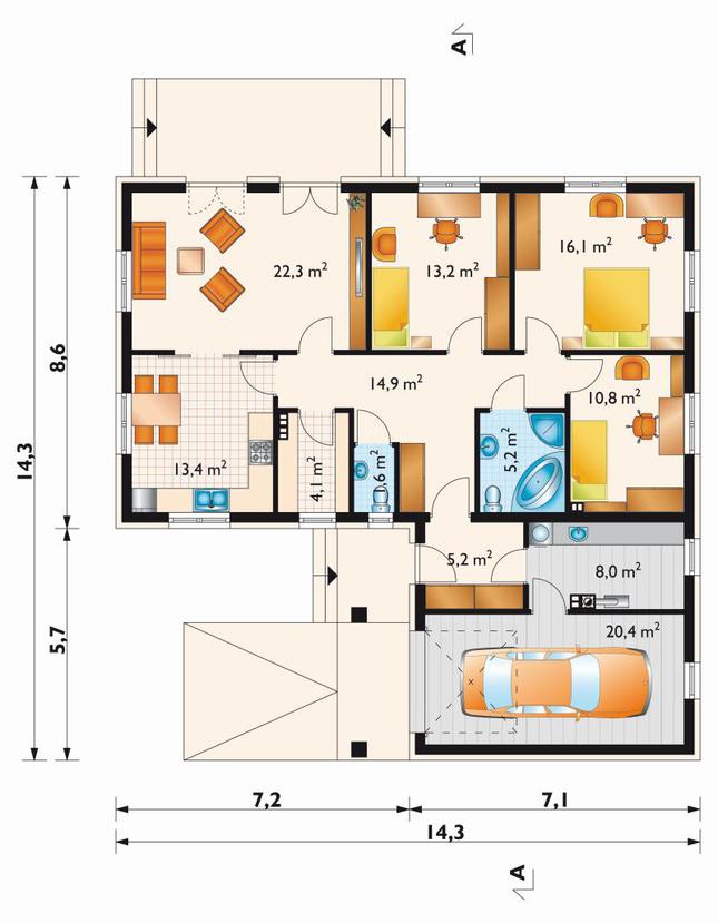 Rzut parteru POW. 133,6 m²
