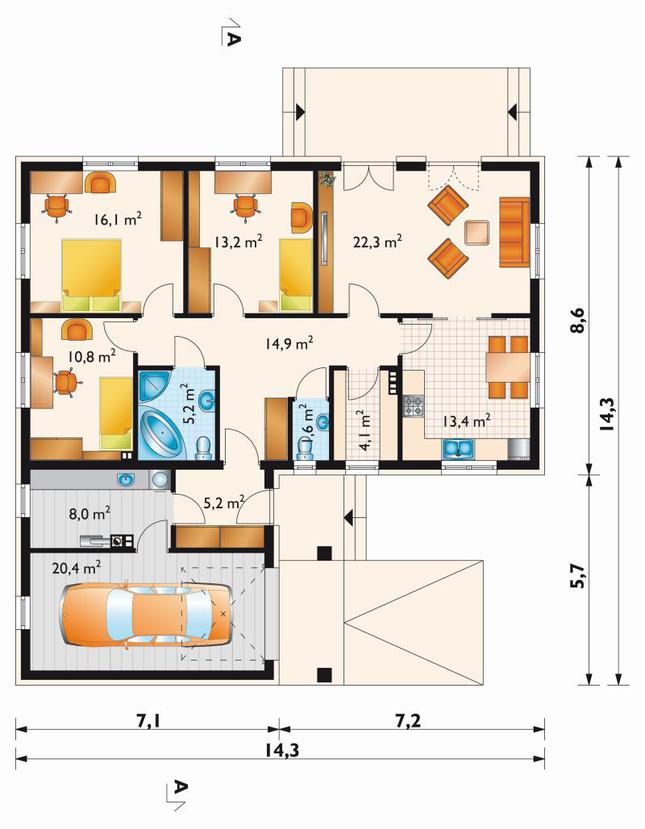 Rzut parteru lustro POW. 133,6 m²