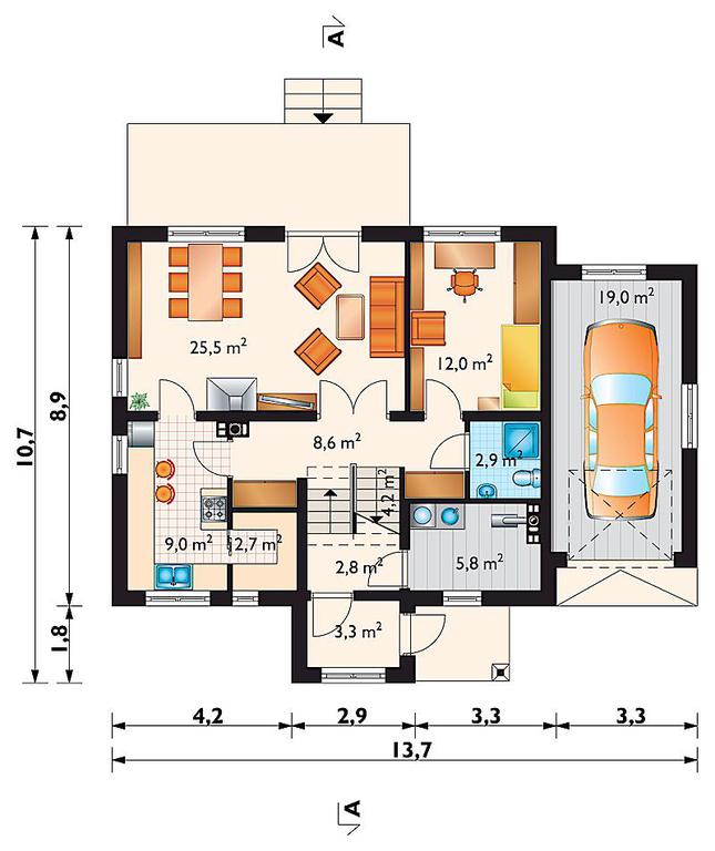 Rzut parteru POW. 95,8 m²