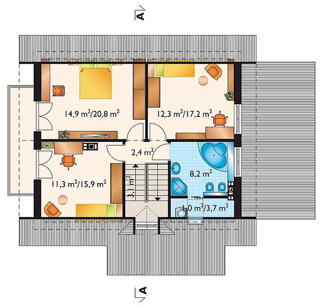 Rzut poddasza POW. 74,3 m²