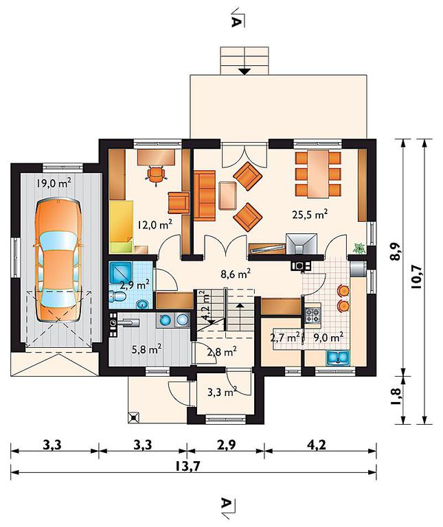 Rzut parteru lustro POW. 95,8 m²