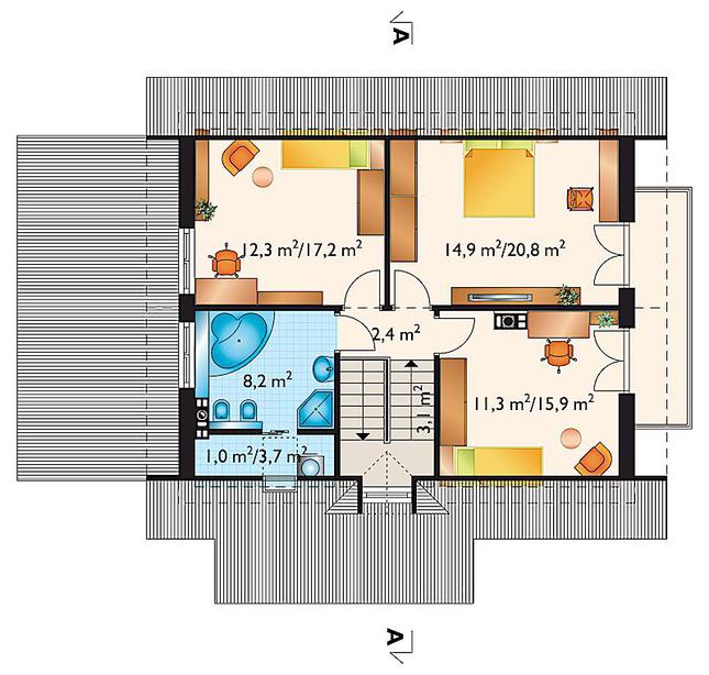 Rzut poddasza lustro POW. 74,3 m²