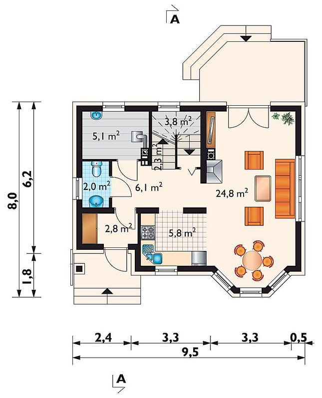 Rzut parteru POW. 53,4 m²