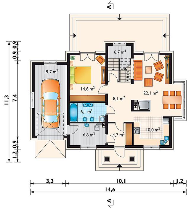 Rzut parteru POW. 102,5 m²
