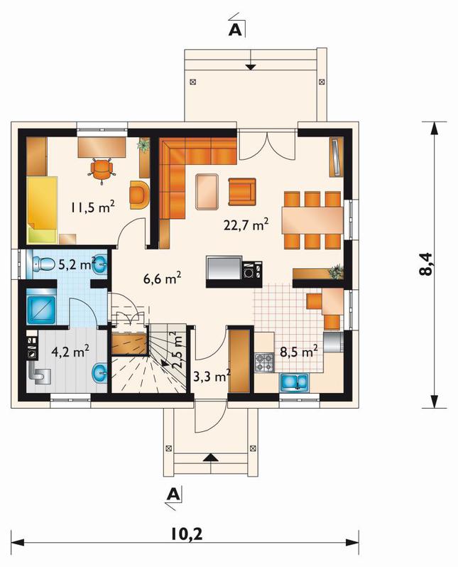 Rzut parteru POW. 64,2 m²