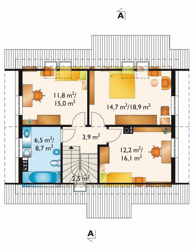 Rzut poddasza POW. 64,7 m²