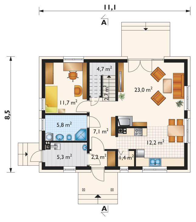 Rzut parteru POW. 76,1 m²