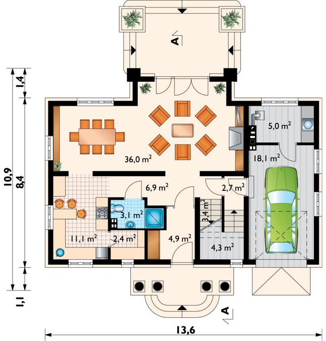Rzut parteru POW. 97,9 m²