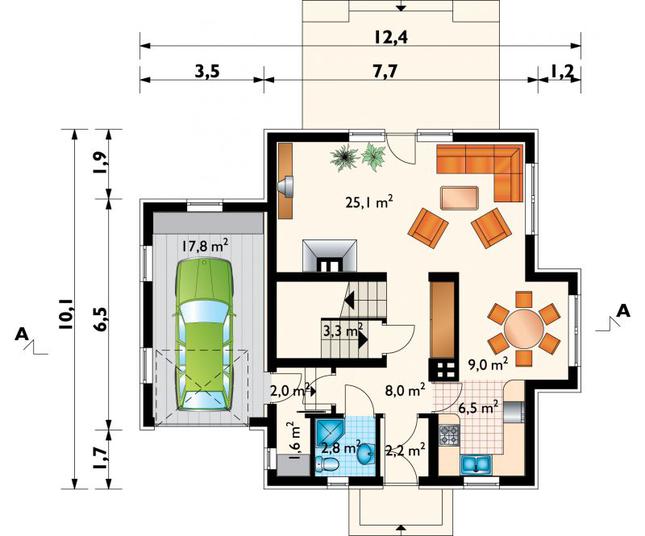 Rzut parteru POW. 81,6 m²