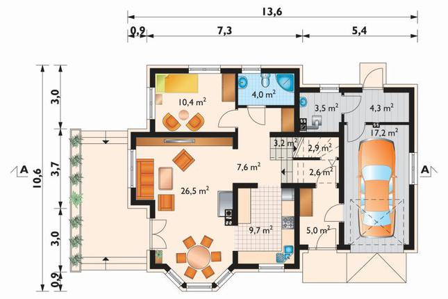 Rzut parteru POW. 96,9 m²