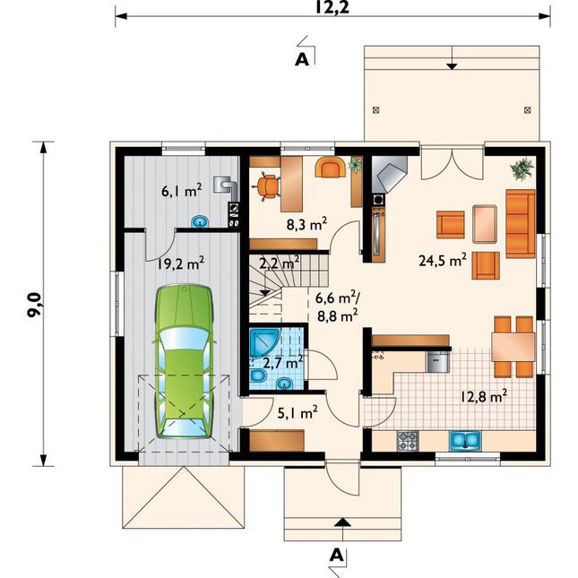 Rzut parteru POW. 89,7 m²