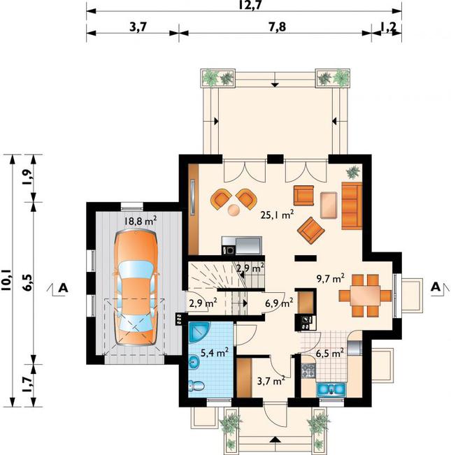 Rzut parteru POW. 81,4 m²