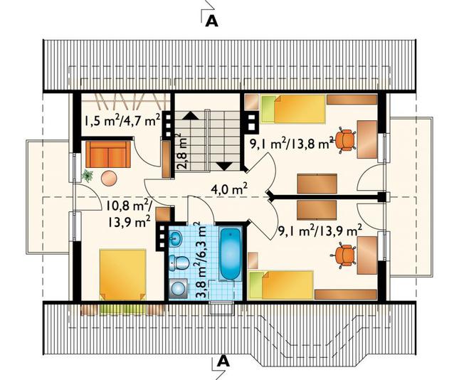 Rzut poddasza POW. 59,5 m²