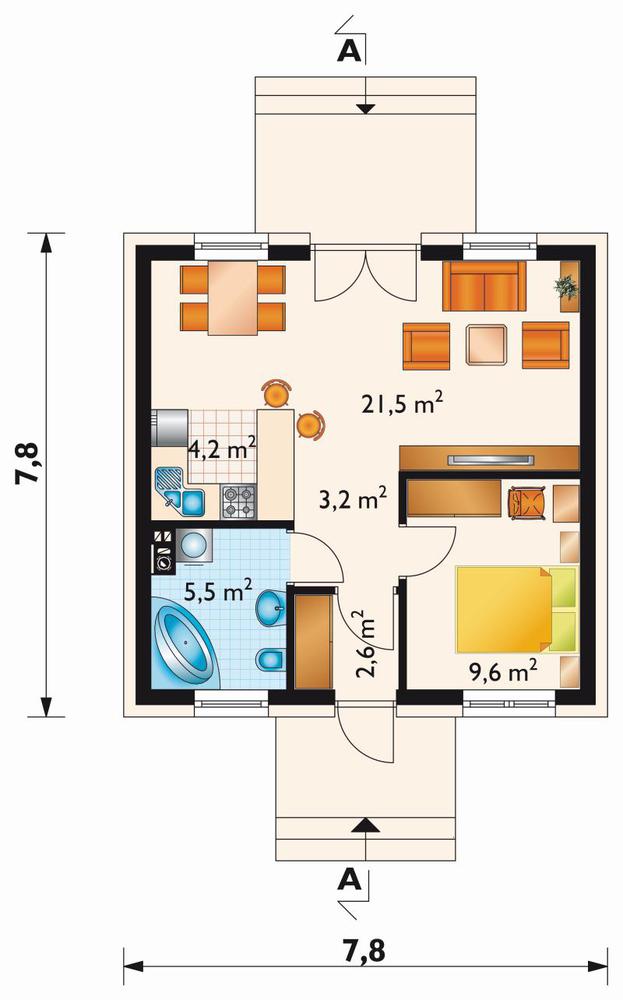 Rzut parteru POW. 46,6 m²