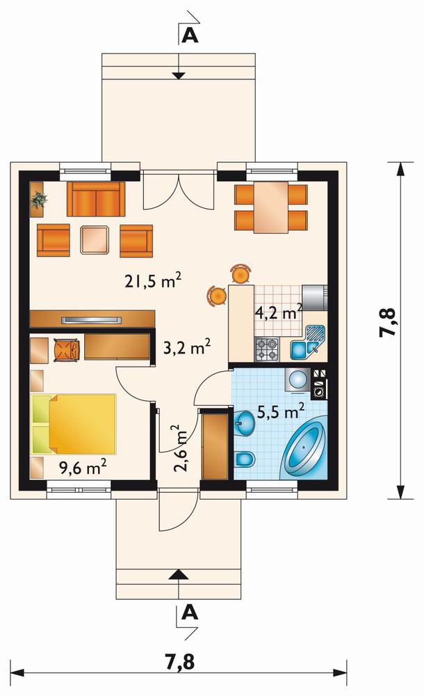 Rzut parteru lustro POW. 46,6 m²