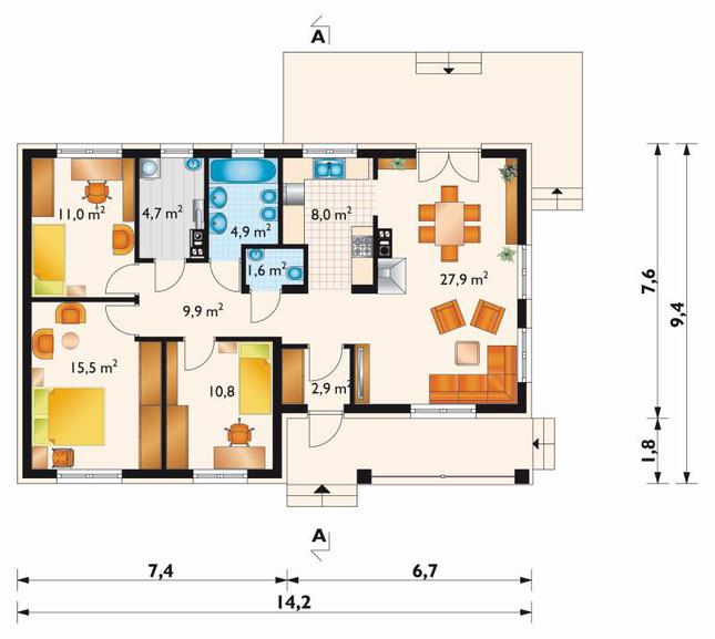 Rzut parteru POW. 97,2 m²