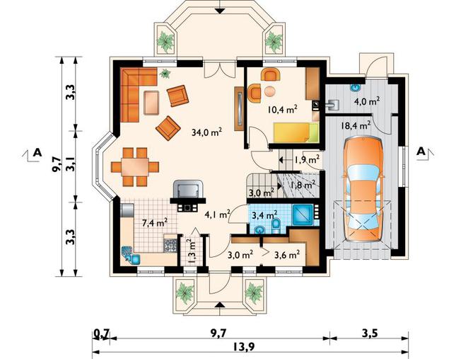 Rzut parteru POW. 96,4 m²