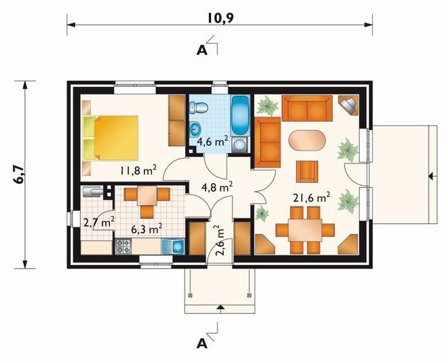Rzut parteru POW. 54,4 m²